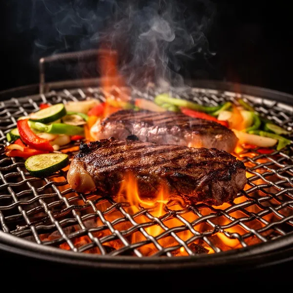 Handmade grill with food cooking at a Maryland BBQ event